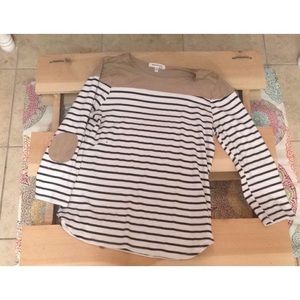 Stripe & Suede elbow patch top